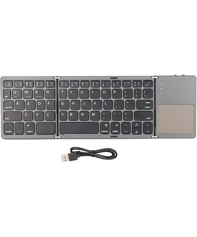 Wisoqu Foldable Keyboard with Touchpad, 3 Folding Wireless Keyboard 63 Keys 10m Connection USB Charging, for iOS for Laptop Tablet Smartphone (Dark Gray)