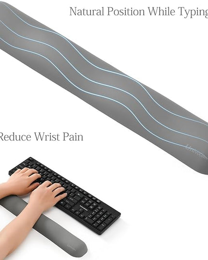 UnivoColors Design-Wave Keyboard Wrist Rest, Artificial Sheepskin+Memory Foam+Ergonomic+Anti-Slip Gel, Resilience Support During Work and Gaming,Keyboard Accessory,Grey
