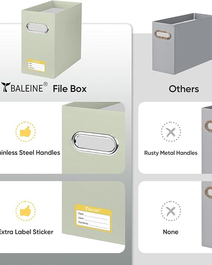 BALEINE File Organizer Box, Cardboard File Folder Organizer with Handle for Letter Size, Portable Collapsible Hanging Filing Box for Home Office Document Storage (4 Pack, Beige)