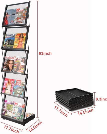 brochure display stand&Foldable Magazine Rack with 5 Pockets for Exhibition and Trade Show (17.7'X14.5'X63')