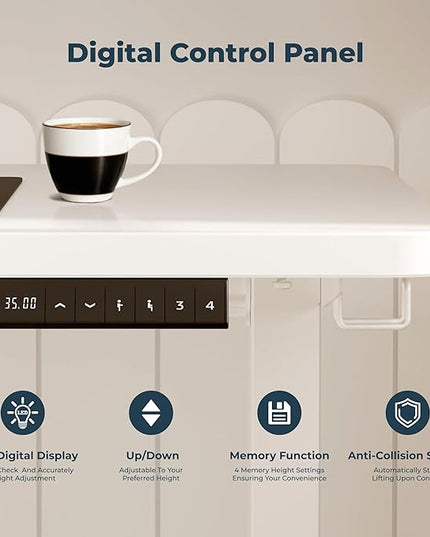 AdjustableStanding Desk 63 x 24 Inch Home Office Desk with Memory Preset, Computer Workstation Splice White Top Frame