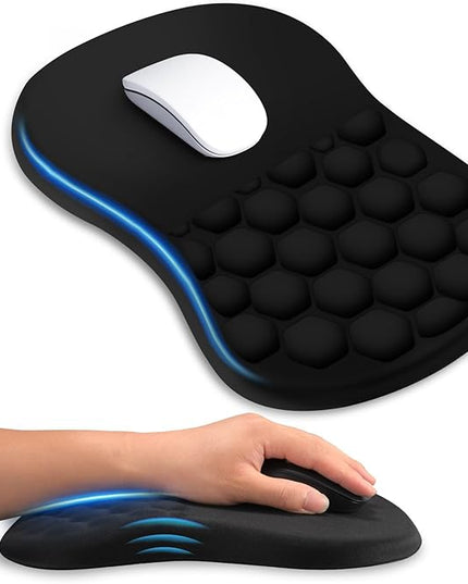 Ergonomic Mouse Pad with Wrist Rest, Dual-Slope Design for Pain Relief- Large 12x8 Inch Size with Reinforced Memory Foam & Non-Slip Base for Office Desk/Gaming (Black)