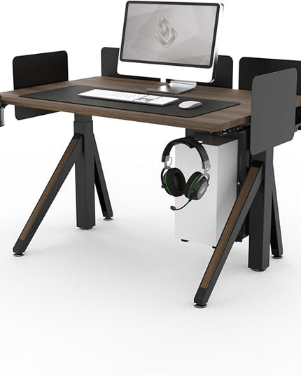 DEZCTOP Revon Elite Electric Standing Desk, 47.2" x 31.5" Large Work Surface, Height Adjustable (25.6"-51.2"), Sturdy Keel Frame, with Magnetic Modular System, Anti-Collision, Walnut for Home Office
