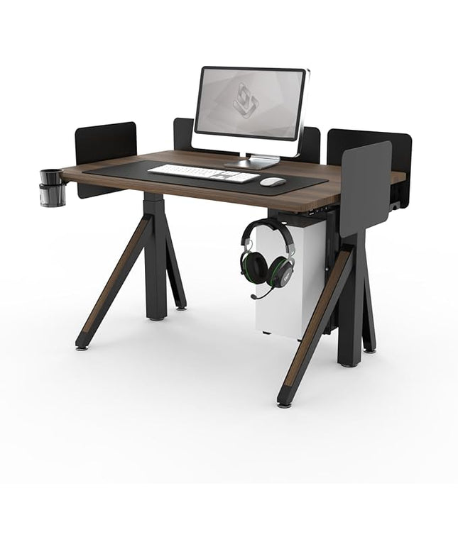 DEZCTOP Revon Elite Electric Standing Desk, 47.2" x 31.5" Large Work Surface, Height Adjustable (25.6"-51.2"), Sturdy Keel Frame, with Magnetic Modular System, Anti-Collision, Walnut for Home Office