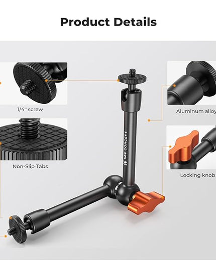 K&F CONCEPT 9.8" Magic Arm, 1/4" Screw Camera Mount Arm 360° Ball Heads for DSLRs, Monitor, Flash, LED Light, Microphone, Camera Cage, Action Camera