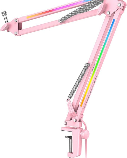 FIFINE Microphone Boom Arm, Metal Adjustable Mic Arm Stand with RGB Button, 3/8” to 5/8” Screw Adapter, Desk Mount Clamp, Suspension Scissor Mic Stand for Gaming Streaming Podcast-AmpliGame BM38P