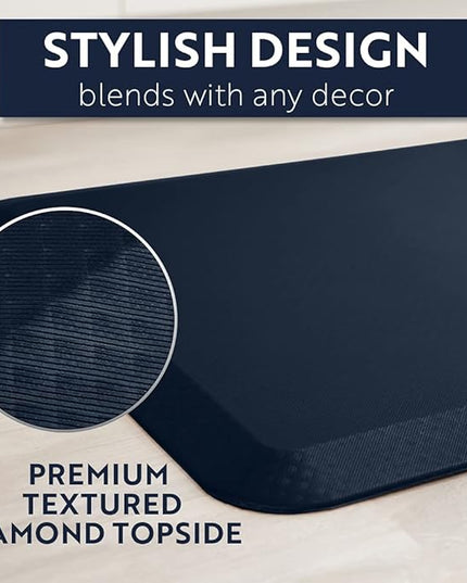 KANGAROO Thick Ergonomic Anti Fatigue Mats for Kitchen Floor, 58x20, Cushioned Standing Office Desk Mat, Waterproof Scratch Resistant Topside, Supportive All Day Comfort Padded Foam Rugs, Navy