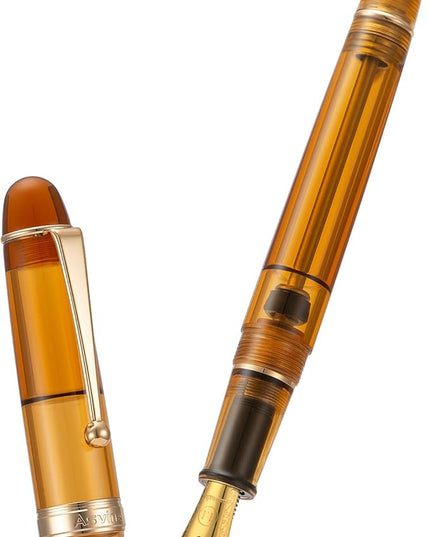 Asvine V126 Vacuum Filling Fountain Pen, Transparent Brown Acrylic Stub Nib 1.1mm Calligraphy Art Drawing with Case Set