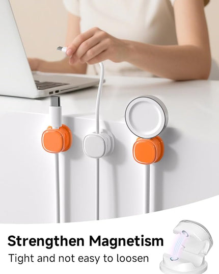 Magnetic Cable Clips, Adjustable Cord Holder Management, Adhesive Wire Keeper Organizer for Home Office Desk Phone PC Car Wall Desktop Nightstand Appliance (9-PCS White & Orange)