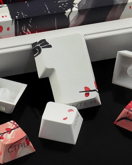 PBT Keycaps - Side Print Keycaps, Shine Through Custom Key caps 75 Percent, Ink Painting Keycap Set Dye Sub & Double Shot, 131 Keys Cherry Profile Keyboard Keycap for Mechanical Keyboard, Wuxia
