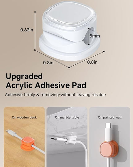9 Pack Cord Organizer, Spring Cable Management, Adhesive Cute Cable Holder Clips, Phone Charger Wire Keeper for Desk Nightstand Car Office (9-Pack White_Orange)