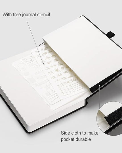 AHGXG Bullet Dotted Journal - 320 Numbered Pages Dot Grid Notebook A5 Thick Journal, 100gsm Thick Dotted Paper, Leather Hardcover,Inner Pocket, 5.75'' × 8.38'' - Black