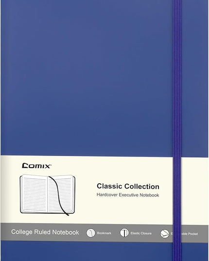Comix Lined Journal Notebook for Women Men, Journaling Notebooks for Office School Home, 240 Pages, 5.5" x 8.3", College Ruled, A5, Hardcover, Navy Blue