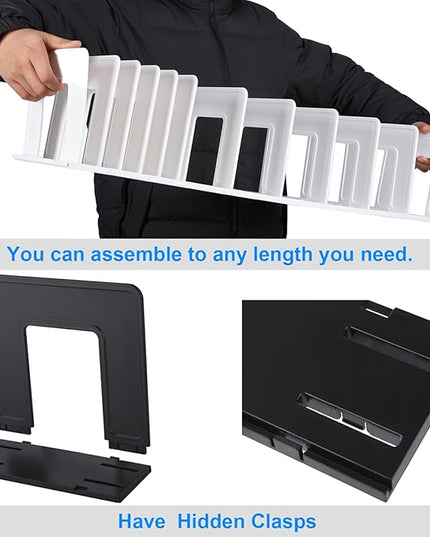 Adjustable Vertical File Sorter Sturdy Plastic Expandable Upright File Holder, Desktop Binder Organizer, School Office Organization Bookshelf Divider, Assemble Easily Endlessly, Black