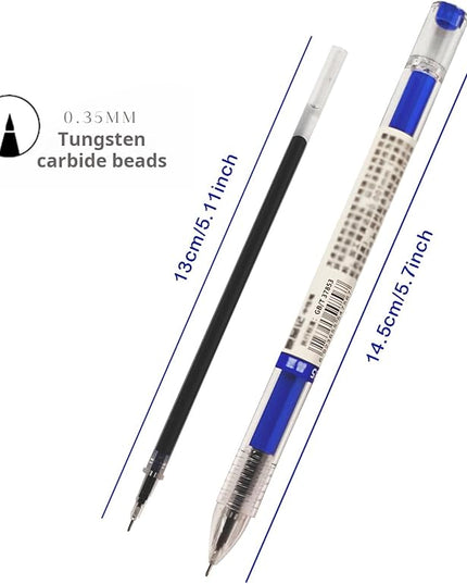 BEMLP Gel Ink Pen Extra Fine Point Pens Ballpoint Pen 0.35mm Blue Premium Liquid Ink Rollerball Pens Quick-Drying For Japanese Office School Stationery Supply 12 Pieces