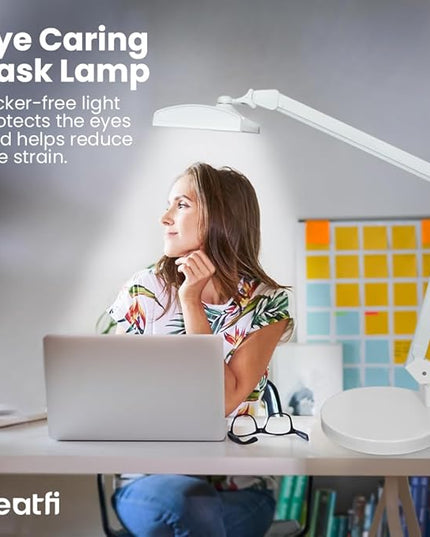 Neatfi 3,500 Lumens Ultra Task Lamp, 26 Inches Metal Lamp, Dimmable, 45W, 270 Pcs SMD LEDs, Desk Light for Home, Office (Non-CCT with Base, White)
