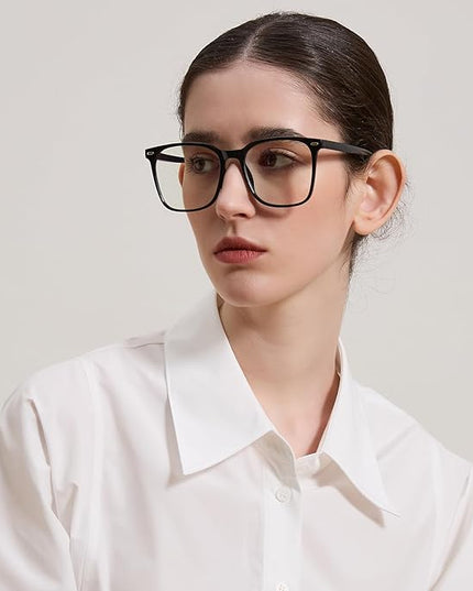 MACJERO 2-Pack Oversized Square Blue Light Blocking Glasses for Women Men, Anti-Fatigue Computer Monitor Gaming Glasses Reduce Eye Strain(Black+Clear)