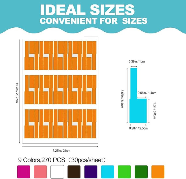 270 PCS Cable Labels, 9 Colors Waterproof Network Cable Label Stickers, Machine Room Marking Labels, Waterproof Key Identification Labels.They can be Handwritten and Printed.