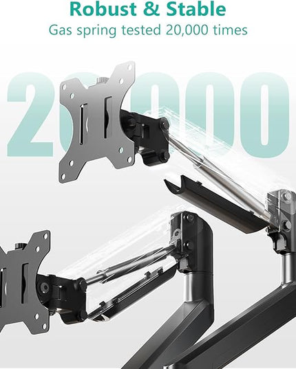 WALI Dual Monitor Stand for 17-32 inch Computer Screens, Dual Monitor Arms for 2 Monitors Holds up to 22 lbs, Height Adjustable Gas Spring Dual Monitors Mount, VESA 75x75/100x100mm (GSMP002N), Black