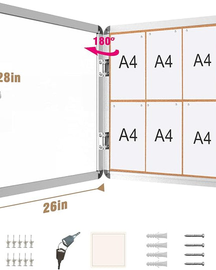 Mifuro 28"x26" Enclosed Bulletin Board, Lockable Weather-Resistant Aluminum Cork Noticeboard for School & Office, Silver Frame w/Cork