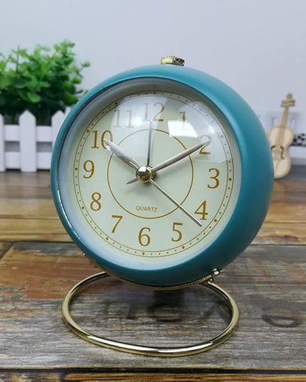 SHISEDECO Small Tableclocks Classic Non-Ticking Tabletop Alarm Clock with Backlight, Battery Operated Astronaut Deskclock with HD Glass for Living Room Bedroom Bedside Indoor Decor (Lake Blue)