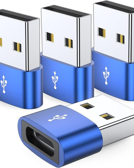 JXMOX USB C Female to USB Male Adapter 4-Pack,Type C to USB A Charger Converter for iPhone 16 15 14 13 12 11 Pro Max,Samsung Galaxy Note 20 S24 S23 S20,Apple iWatch Watch Series 7 8,AirPods iPad Pro