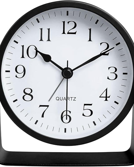 SCOAGE Small Luminous Desk Analog Alarm Clock Metal Bracket 360° Rotating Shelf Clock with Light Battery Powered Bedside Silent Cute Alarm Clock for Heavy Sleepers Elderly and Children Office Bathroom