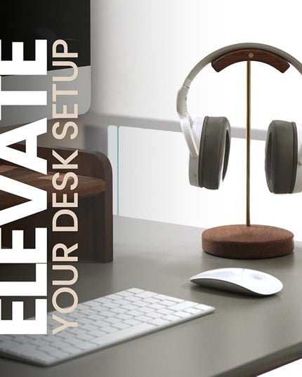 Unchained Workshop Handmade Brass and Wood headphone stand, Headset Stand for Desk, compatible with all models