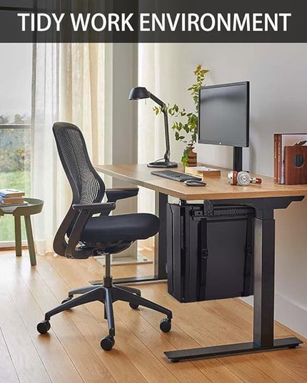 Under Desk Slide Out PC Mount with Anti-Scratch Sponge, Adjustable CPU Holder Bracket for Computer Tower (Black (Slide Access))