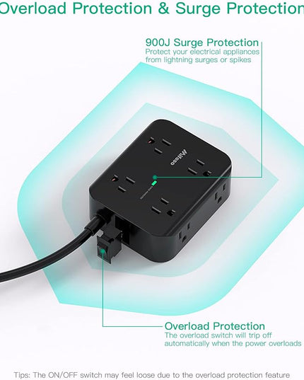 Power Strip Surge Protector - Flat Plug, Wall Mount, 8 Wide Outlets with 4 USB Ports (2 USB C), 5FT Heavy Duty Extension Cord with Multiple Outlets, Charging Station Overload Protection for Home Dorm