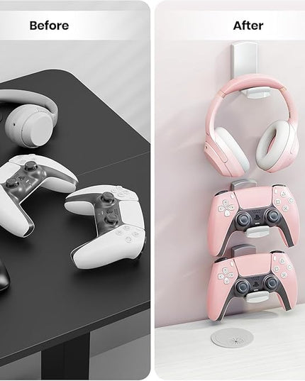 Sticky Headphone Stand Controller Holder - EURPMASK 2 Pack Upgraded Adhesive Headset Hook, Headphone Holder for Desk with Soft Rubber Pads, Gaming Accessory Controller Headset Stand, Pearl White