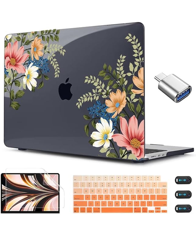CISSOOK Compatible with MacBook Air 13.6 Inch Case 2025 2024 2023 2022, Plastic Hard Shell Case with Keyboard Cover for MacBook Air 13.6 M2 M3 M4 Chip A2681 A3113 A3240 Model, Retro Flower