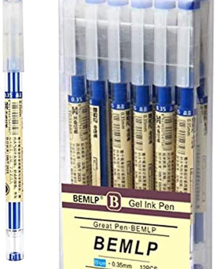 BEMLP Gel Ink Pen Extra Fine Point Pens Ballpoint Pen 0.35mm Blue Premium Liquid Ink Rollerball Pens Quick-Drying For Japanese Office School Stationery Supply 12 Pieces