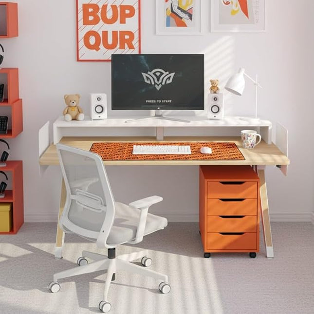 DEZCTOP Revon Elite Electric Standing Desk, 59" x 31.5" Large Work Surface, Height Adjustable (25.6"-51.2"), Sturdy Keel Frame, with Magnetic Modular System, Anti-Collision, Oak for Home Office