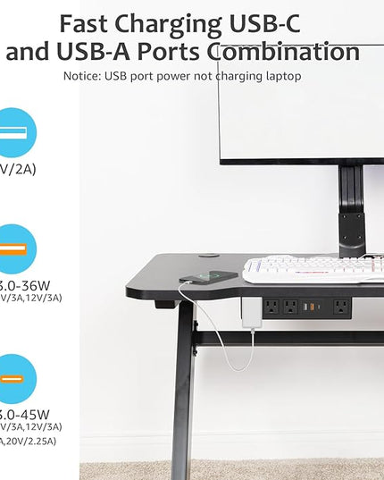 HHSOET 45W Under Desk Power Strip with 3M Adhesive, Removable Under Desktop Mount Plug with Fast Charging USB C and USB A Ports, 4 Outlet Under Table Surge Protector 1200J, 6FT Extension Cord. (Black)