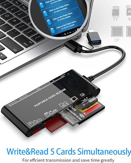 USB C USB3.0 Multi Card Reader for SD, CF, Micro SD, XD, MS Cards - 7 in 1 Adapter Hub for Windows, Mac, Linux, Android