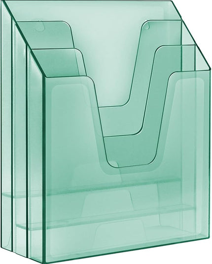 Acrimet Vertical Triple File Folder Holder Organizer, File Sorter (Plastic) (Clear Green Color)