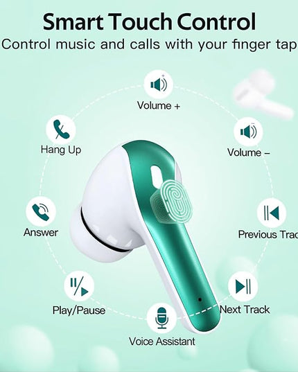 TAGRY Bluetooth Headphones True Wireless Earbuds 60H Playback LED Power Display Earphones with Wireless Charging Case IPX5 Waterproof in-Ear Ear buds with Mic for TV Smart Phone Laptop Computer Sports
