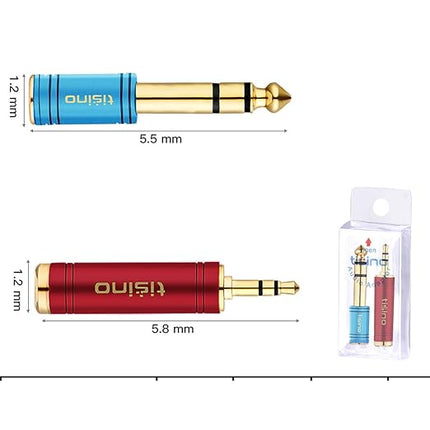 Tisino Stereo Headphone Adapte, 1/8 inch Female to 1/4 inch Male & 1/4 inch Female to 1/8 inch Male Aux Converter - Red & Blue, 2PCS