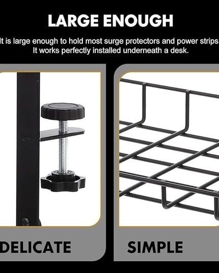 Under Desk Cable Management Tray, Cable Storage Rack Wire Cord Organizer, No-Drill Black 500Mm Holder for Office Desk Power Strip Organization