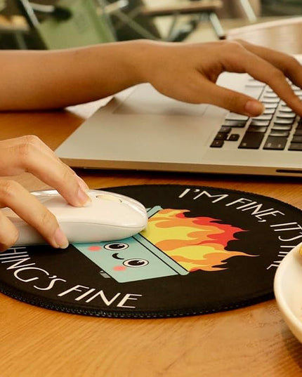 Dumpster on Fire Small Mouse Pad, Cute Funny Round Mousepad with Non-Slip Rubber Base, This is Fine Mouse Pads for Desk Accessories Laptop Gaming Office Supplies Decor(8.6 x 8.6 Inch)