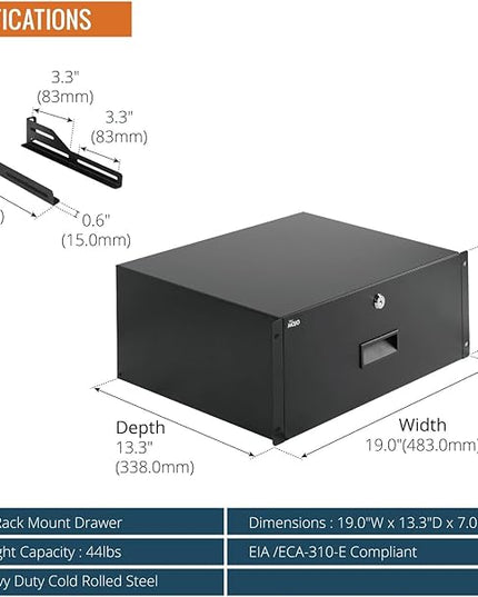 Tecmojo 4U Rack Drawer,Rack Mount Drawer for 19in Network Equipment/Server/AV Rack or Cabinet Enclosure,Sliding and Lockable Server Rack Drawer - Load-Bearing 44lb (20kg),with Cable Management Holes
