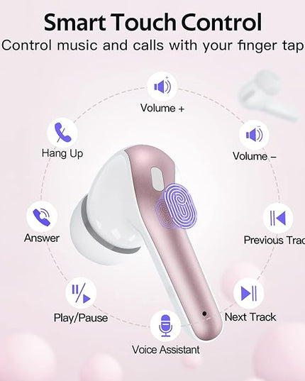 TAGRY 2 Sets X08 Pink and Phantom Purple Bluetooth Headphones True Wireless Earbuds 60H Playback Ear Buds with Wireless Charging Case in-Ear Earbuds with Mic