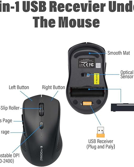 E-YOOSO Wireless Keyboard and Mouse Combo,Silent Soft Touch Quiet Keyboard Less Noise 90%,Ergonomic with Wrist Rest,2.4GHz 104 Keys Full Size,2400 DPI Mouse,for PC Computer/Laptop/Mac Air/Mini/Pro