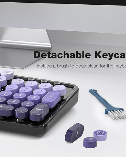 MOFII Wireless Keyboard and Mouse Combo, Full Size 2.4G Plug and Play Typewriter Retro Round Computer Keyboard and Mouse Set for Windows, Computer, Desktop, PC, Notebook - (Black Purple Gradient)