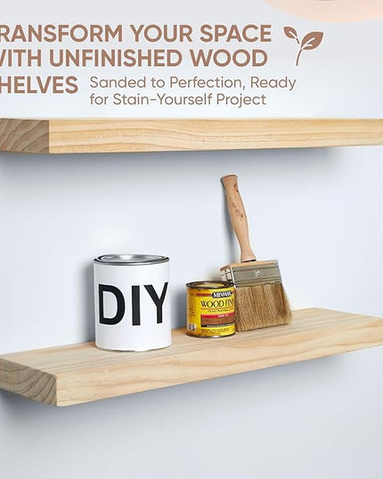 Homeforia 24 inch Wood Floating Shelves, High End Solid Natural Wood 24inch Floating Shelf for Wall, Unfinished Wooden 24 inches Floating Shelves, Heavy Duty Bracket, 24 X 6.5 X 1.75 in, Set of 2