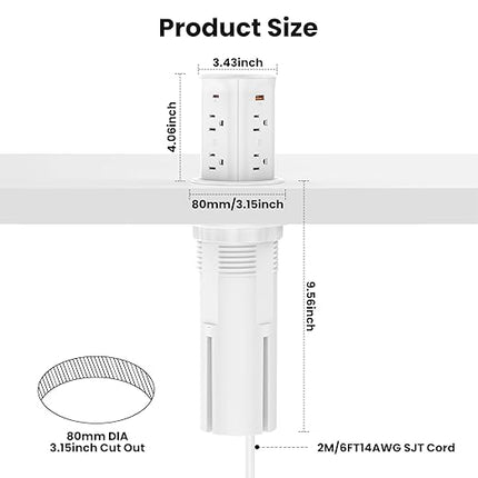VILONG Pop Up Countertop Outlet with 15W Wireless Charger,4 USB Ports,8 Outlets,Space-Saving Concealed Design,Pop up Outlet for Conference Table,Kitchen Countertop (ETL Listed)