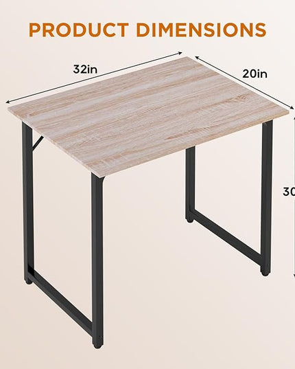 PayLessHere | 32 Inch Computer Desk | Nature | Office Desk with Metal Frame, Adjustable Feet | Water-Resistant, Scratchproof Surface | Sturdy Writing Table for Home Office or Study | Pack of 1