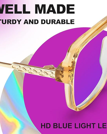 VISOONE Oversized Blue Light Blocking Glasses with Chic Square TR90 Frame and Metal Temple for Women Men REMY