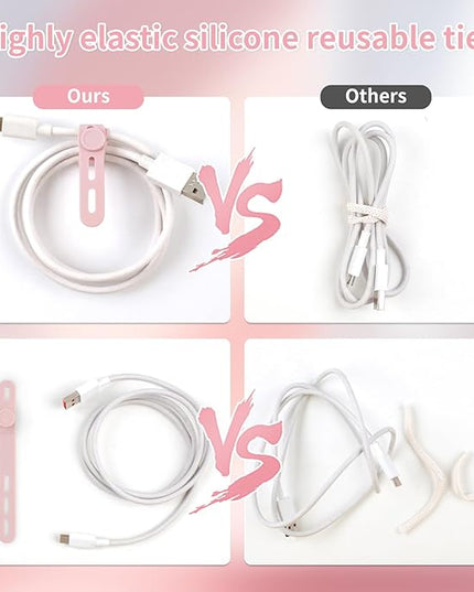 Oligei 25 Pcs Silicone Cable Ties, Cable Ties Reusable, High Elasticity Cord Wraps for Electrical Cords, Cord Organizer for Earphone, Phone Charger(Pink)